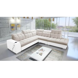 Prisma IX Ecksofa mit Schlaffunktion, USB-Anschluss und Bettkasten - Samt | Haustierfreundlich, Terra 13 + Ökoleder