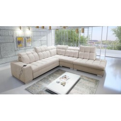 Prisma IX corner sofa with sleeping function, USB port, and bedding storage - Velvet | Pet friendly, Terra 13