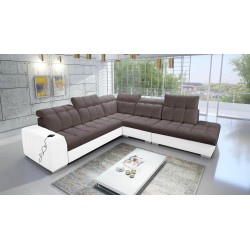 Ecksofa Prisma IX mit Schlaffunktion, USB-Anschluss und Bettkasten - Samt | Haustierfreundlich, Terra 26 + Ökoleder