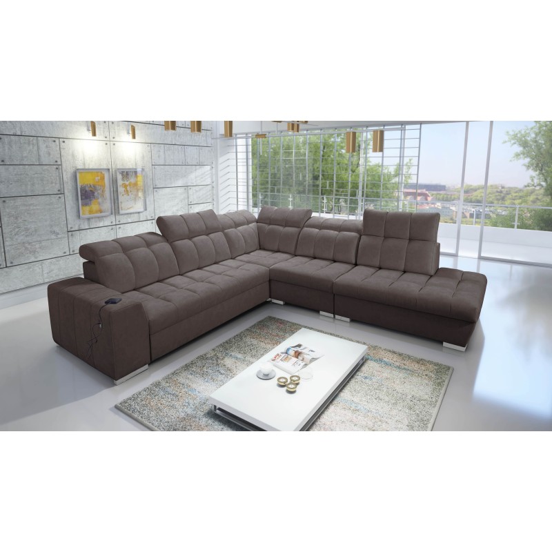 Prisma IX corner sofa with sleeping function, USB port, and bedding storage - Velvet | Pet friendly, Terra 26