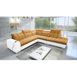 Ecksofa Prisma IX mit Schlaffunktion, USB-Anschluss und Bettkasten - Velvet | Haustierfreundlich, Terra 48 + Kunstleder