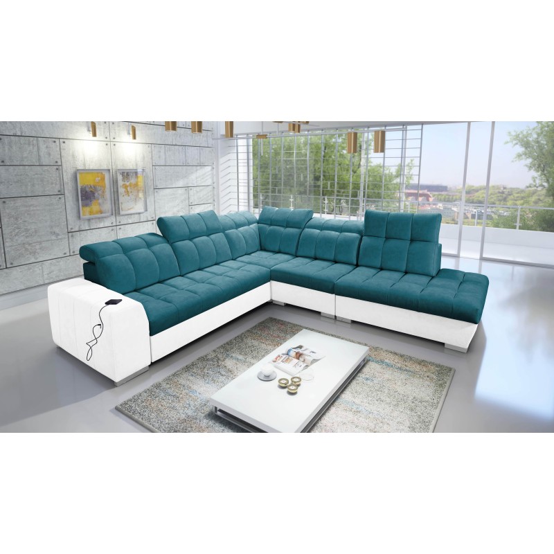 Prisma IX Ecksofa mit Schlaffunktion, USB-Anschluss und Bettkasten - Velvet | Haustierfreundlich, Terra 75 + Ecoskin