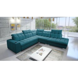 Sofá esquinero Prisma IX con función de cama, puerto USB y contenedor para ropa de cama - Velvet | Apto para mascotas, Terra 75