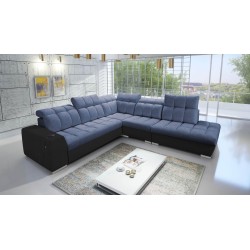 Prisma IX Corner Sofa with Sleeping Function, USB Port, and Bedding Storage - Velvet | Pet Friendly, Terra 76 + Black Eco-leathe