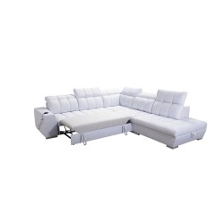 Ecksofa Prisma IX mit Schlaffunktion, USB-Anschluss und Bettkasten - Samt | Haustierfreundlich, Terra 79 + Kunstleder