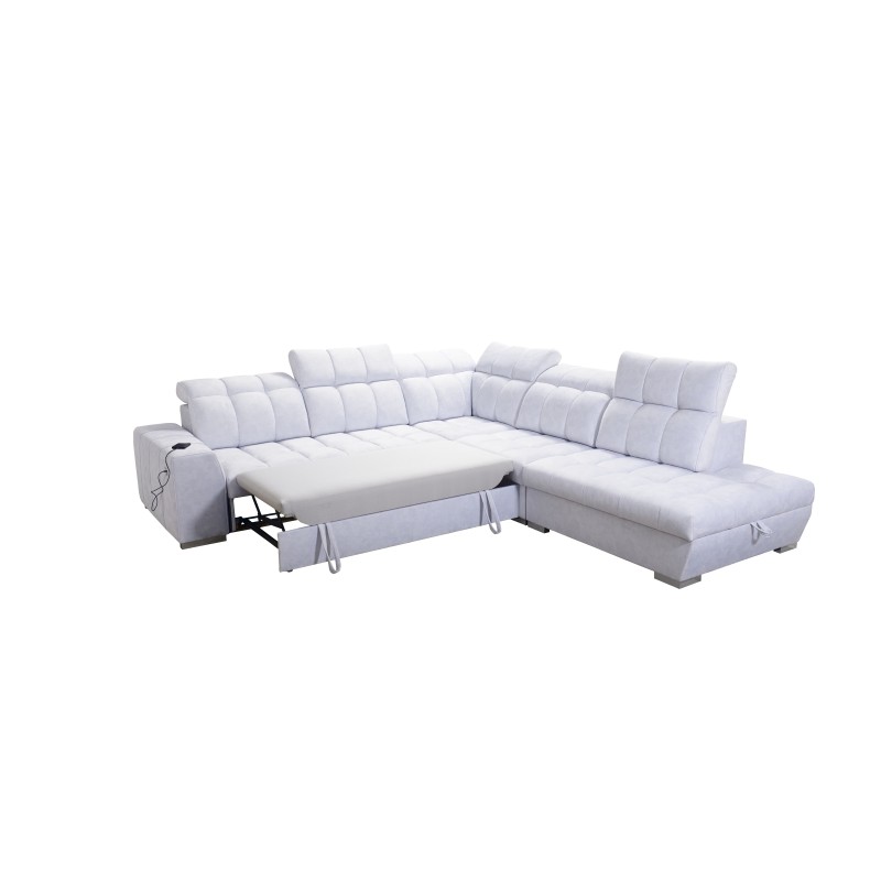 Ecksofa Prisma IX mit Schlaffunktion, USB-Anschluss und Bettkasten - Samt | Haustierfreundlich, Terra 79 + Kunstleder