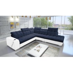 Ecksofa Prisma IX mit Schlaffunktion, USB-Anschluss und Bettkasten - Samt | Haustierfreundlich, Terra 79 + Kunstleder