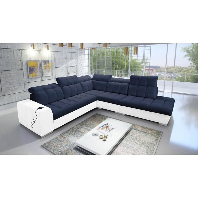 Prisma IX corner sofa with sleeping function, USB port, and bedding storage - Velvet | Pet friendly, Terra 79 + Eco-leather