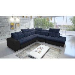 Prisma IX corner sofa with sleeping function, USB port, and bedding storage - Velvet | Pet friendly, Terra 79 + Black eco-leathe