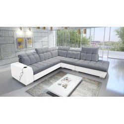 Prisma IX Ecksofa mit Schlaffunktion, USB-Anschluss und Bettkasten - Samt | Haustierfreundlich, Terra 92 + Kunstleder