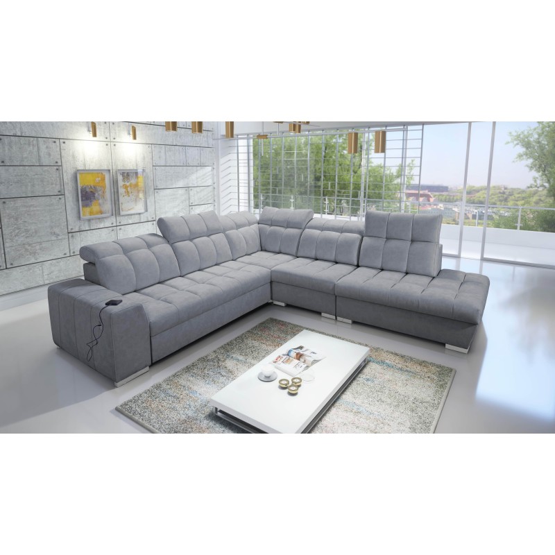 Ecksofa Prisma IX mit Schlaffunktion, USB-Anschluss und Bettkasten - Samt | Tierfreundlich, Terra 92