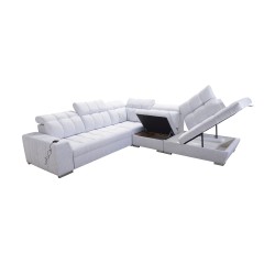 Prisma IX corner sofa with sleeping function, USB port, and bedding storage - Velvet | Pet friendly, Terra 96 + Eco-leather