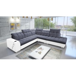 Prisma IX corner sofa with sleeping function, USB port, and bedding storage - Velvet | Pet friendly, Terra 96 + Eco-leather