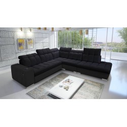 Prisma IX Ecksofa mit Schlaffunktion, USB-Anschluss und Bettkasten - Velvet | Haustierfreundlich, Terra 99 + Schwarzes Kunstlede