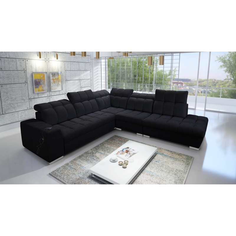 Prisma IX corner sofa with sleeping function, USB port, and bedding storage - Velvet | Pet friendly, Terra 99