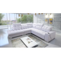 Prisma IX corner sofa with sleeping function, USB port, and bedding storage - Velvet | Pet friendly, Terra 80