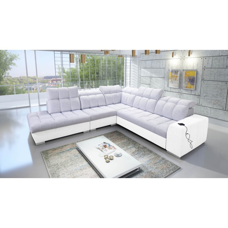 Prisma IX Corner Sofa with sleeping function, USB port, and bedding storage - Velvet | Pet friendly, Terra 80 + Eco-leather