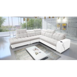 Prisma IX Ecksofa mit Schlaffunktion, USB-Anschluss und Bettkasten - Velvet | Haustierfreundlich, Terra 06 + Kunstleder