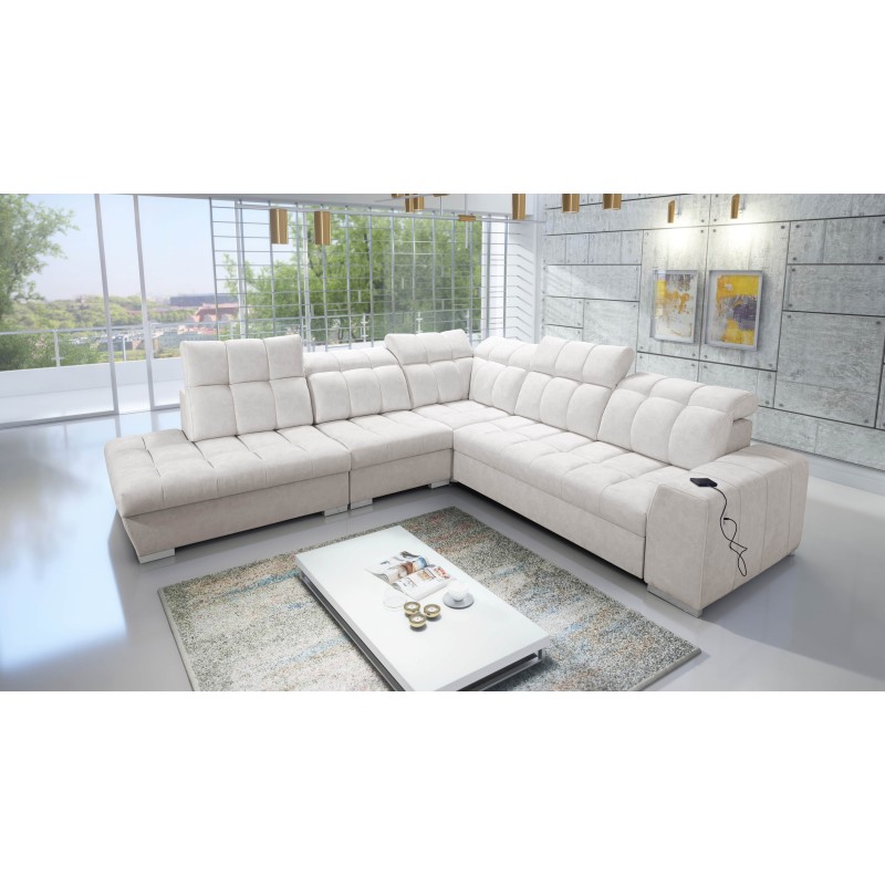 Prisma IX sectional sofa with sleeping function, USB port, and storage for bedding - Velvet | Pet friendly, Terra 06