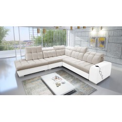 Prisma IX Ecksofa mit Schlaffunktion, USB-Anschluss und Bettkasten - Samt | Haustierfreundlich, Terra 13 + Ökoleder