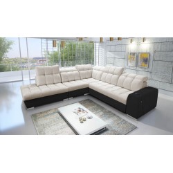 Prisma IX Ecksofa mit Schlaffunktion, USB-Anschluss und Bettkasten - Samt | Tierfreundlich, Terra 13 + Schwarzes Ökoleder