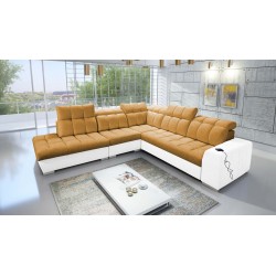 Prisma IX corner sofa with a sleeping function, USB port, and bedding container - Velvet | Pet friendly, Terra 48 + Eco-leather