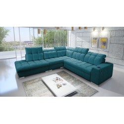 Prisma IX corner sofa with sleeping function, USB port, and bedding storage - Velvet | Pet friendly, Terra 75