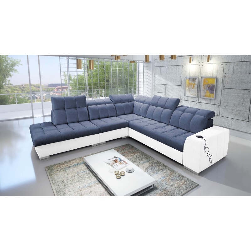 Prisma IX corner sofa with a sleeping function, USB port, and bedding storage - Velvet | Pet friendly, Terra 76 + Eco-leather