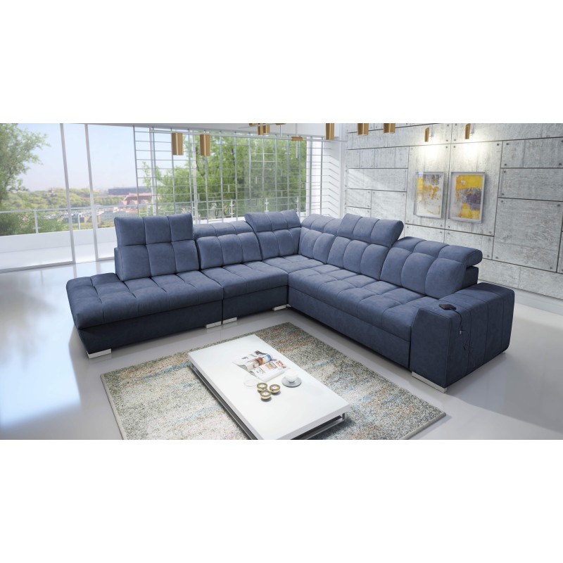 Ecksofa Prisma IX mit Schlaffunktion, USB-Anschluss und Bettkasten - Samt | Haustierfreundlich, Terra 76