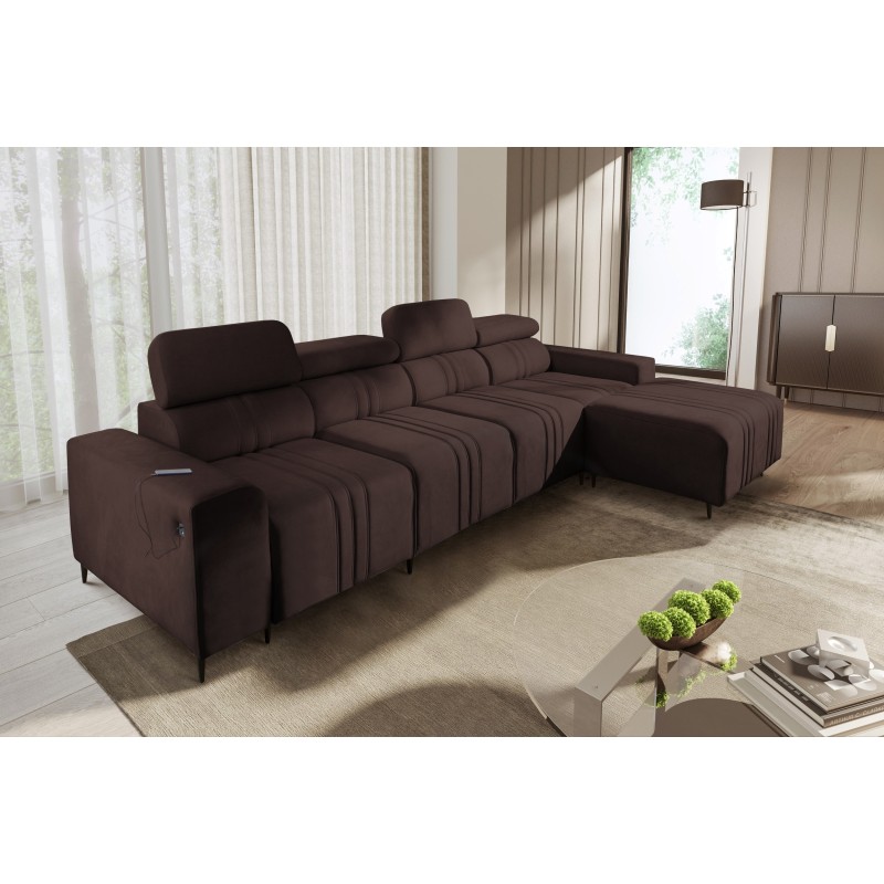 Esquinero Verona XII con función de cama de terciopelo, Vena 13 - Mueble práctico y elegante para tu sala de estar.