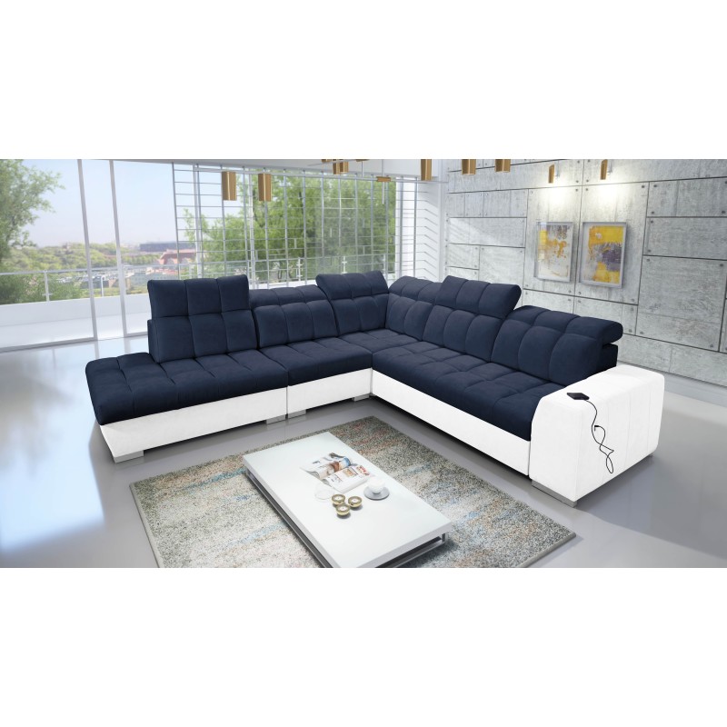 Ecksofa Prisma IX mit Schlaffunktion, USB-Anschluss und Bettkasten - Samt | Haustierfreundlich, Terra 79 + Kunstleder