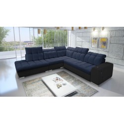 Ecksofa Prisma IX mit Schlaffunktion, USB-Anschluss und Bettkasten - Samt | Haustierfreundlich, Terra 79 + Schwarzes Kunstleder