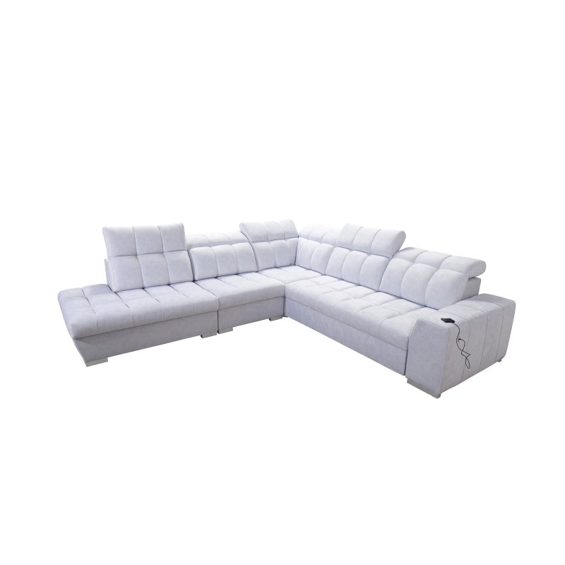 Prisma IX corner sofa with sleeping function, USB port, and bedding storage - Velvet | Pet friendly, Terra 79 + Black eco-leathe