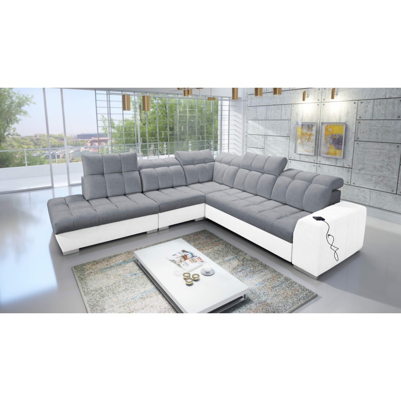 Prisma IX Ecksofa mit Schlaffunktion, USB-Anschluss und Bettkasten - Samt | Haustierfreundlich, Terra 92 + Kunstleder