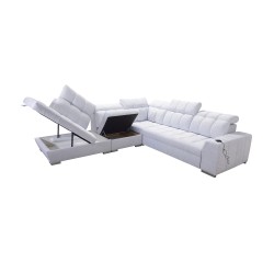 Prisma IX corner sofa with sleeping function, USB port, and bedding storage - Velvet | Pet friendly, Terra 92 + Black Eco-leathe