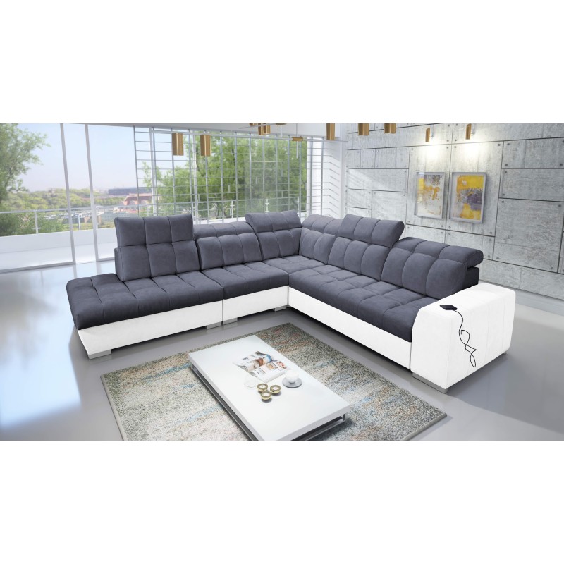 Prisma IX corner sofa with sleeping function, USB port, and bedding storage - Velvet | Pet friendly, Terra 96 + Eco-leather