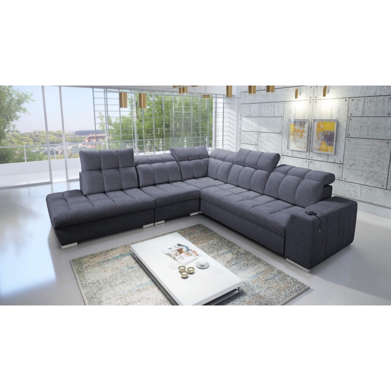 Ecksofa Prisma IX mit Schlaffunktion, USB-Anschluss und Bettkasten - Samt | Tierfreundlich, Terra 96