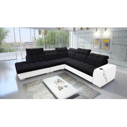 Prisma IX corner sofa with sleeping function, USB port, and bedding compartment - Velvet | Pet friendly, Terra 99 + Eco-leather