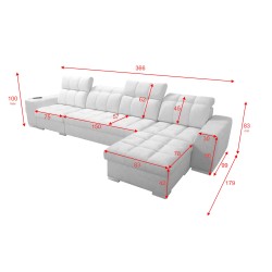 Prisma XII Corner Sofa with Sleeping Function | Luxury Furniture with USB Port | Velvet | Pet Friendly, Terra 80