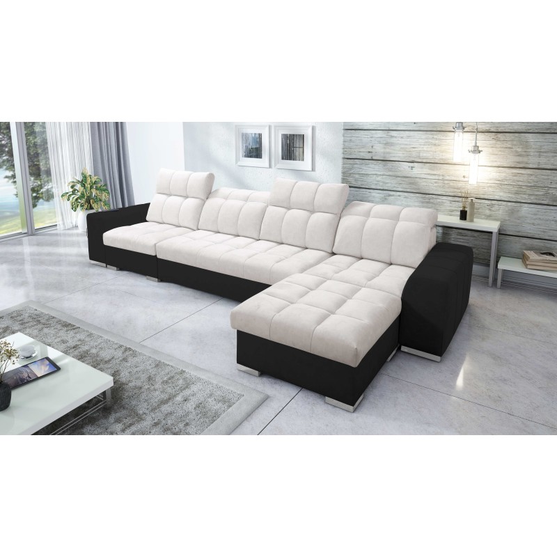 Sofá Esquinero Prisma XII con función de cama | Mueble de Lujo con Puerto USB | Terciopelo | Apto para Mascotas, Terra 06 + Cuer