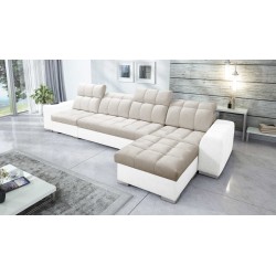Prisma XII Ecksofa mit Schlaffunktion | Luxusmöbel mit USB-Anschluss | Samt | Haustierfreundlich, Terra 13 + Ökoleder
