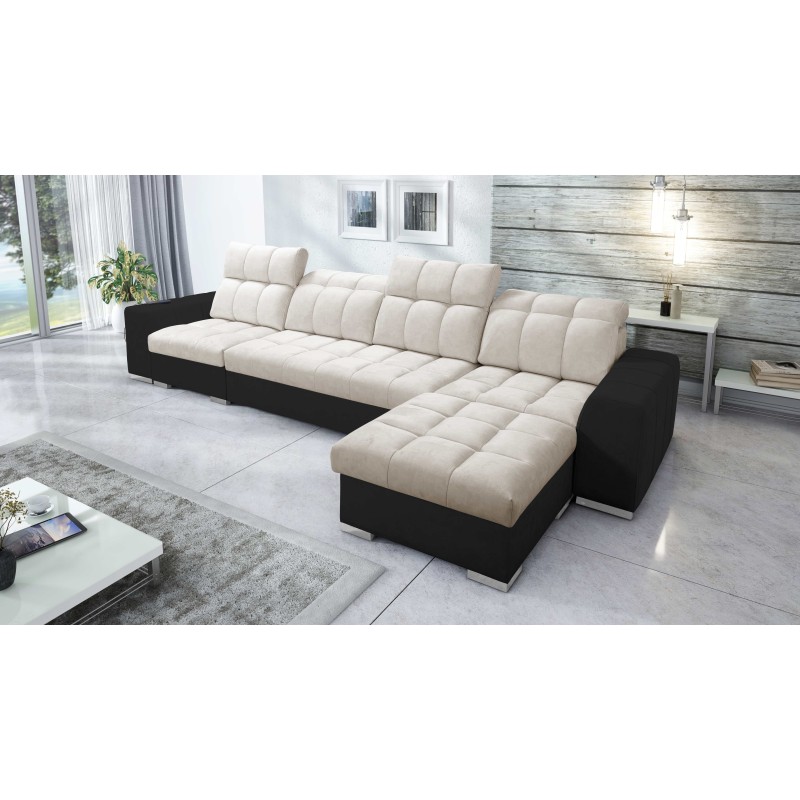 Prisma XII Corner Sofa with Sleeping Function | Luxury Furniture with USB Port | Velvet | Pet Friendly, Terra 13 + Black Eco-lea