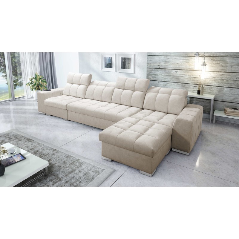 Sofá Esquinero Prisma XII con función para dormir | Mueble de Lujo con Puerto USB | Terciopelo | Apto para mascotas, Terra 13