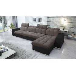 Prisma XII Corner Sofa with Sleeping Function | Luxury Furniture with USB Port | Velvet | Pet Friendly, Terra 26 + Black Eco-lea