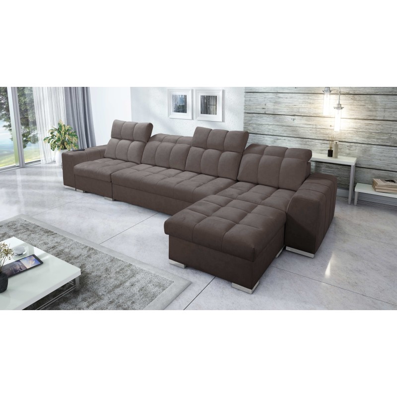 Prisma XII Corner Sofa with Sleeping Function | Luxury Furniture with USB Port | Velvet | Pet Friendly, Terra 26