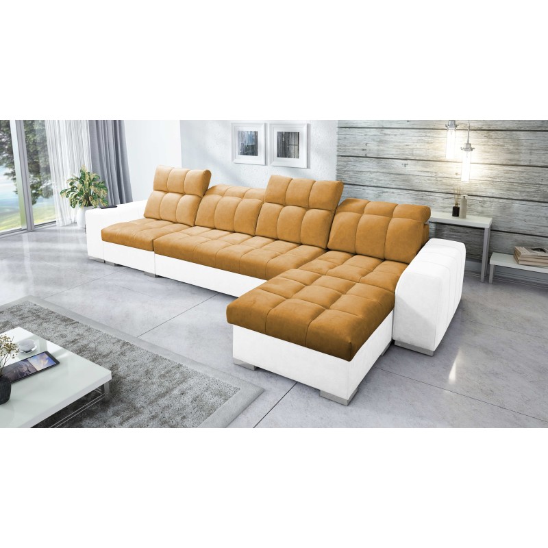 Sofá esquinero Prisma XII con función de cama | Mueble de lujo con puerto USB | Terciopelo | Apto para mascotas, Terra 48 + Eco-