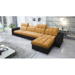 Prisma XII Ecksofa mit Schlaffunktion | Luxuriöses Möbelstück mit USB-Anschluss | Samt | Haustierfreundlich, Terra 48 + Schwarze