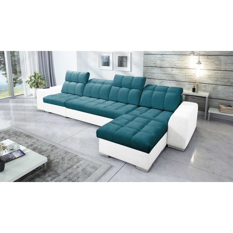 Sofá esquinero Prisma XII con función de cama | Mueble de lujo con puerto USB | Terciopelo | Apto para mascotas, Terra 75 + Ecoc