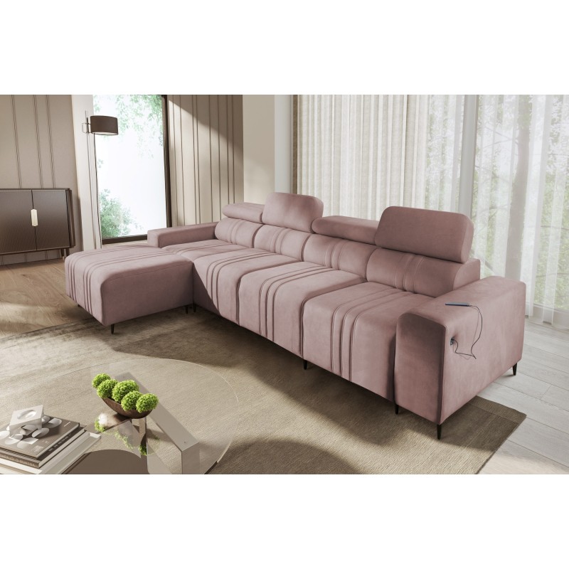 Esquina Verona XII con función de cama de terciopelo, Vena 10 - Mueble práctico y elegante para tu sala de estar.