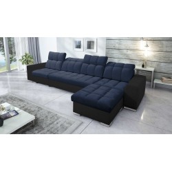 Prisma XII Ecksofa mit Schlafunktion | Luxusmöbel mit USB-Anschluss | Samt | Haustierfreundlich, Terra 79 + Schwarzes Kunstleder